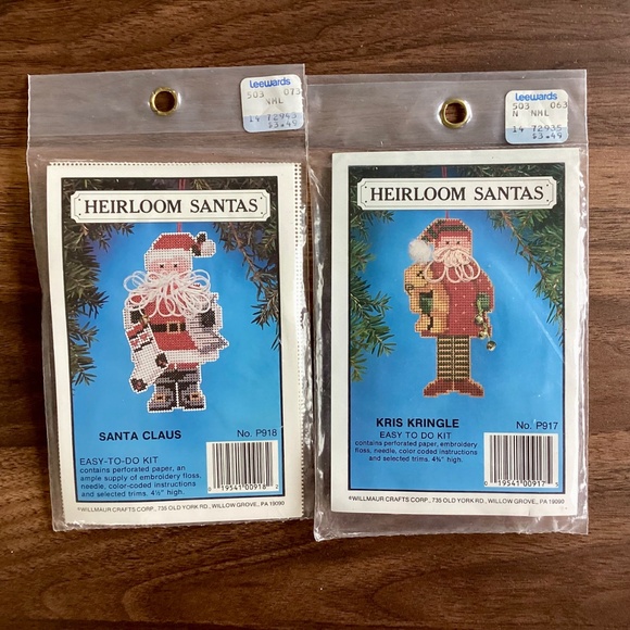 VTG 2 Ps Willmaur Crafts Heirloom Santas Kits Cross Stitch Christmas Ornaments - Picture 11 of 11
